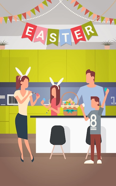 Rodzinne Wnętrze Kuchni świętuj święta Wielkanocne Zdobione Transparentne Kolorowe Jajka