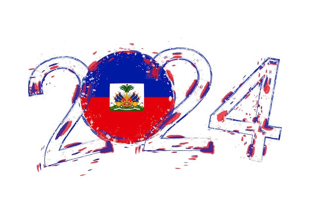 Rok 2024 W Stylu Grunge Z Flagą Haiti