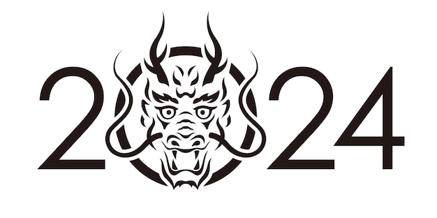 Plik wektorowy rok 2024 wektor nowy rok powitanie symbol z twarzą smoka na białym tle na białym tle