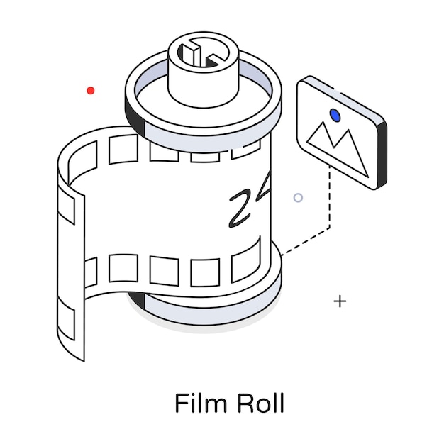 Rolka filmu jest pokazana z czarną kropką na dole.