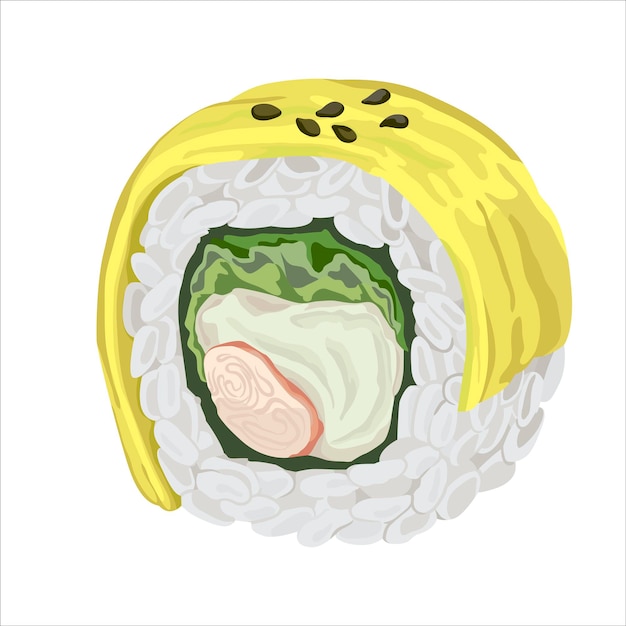 Rolka Sushi Z Krabem Serowym Daikon Na Białym Tle Ilustracji Wektorowych