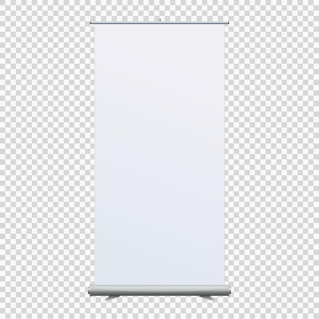 Roll Up Banner Stand na izolowanym czystym tle Szablon projektu pusty wyskakujący baner szablon wyświetlania dla projektantów Ilustracja wektorowa Eps 10 Flipchart do prezentacji szkoleniowej lub promocyjnej