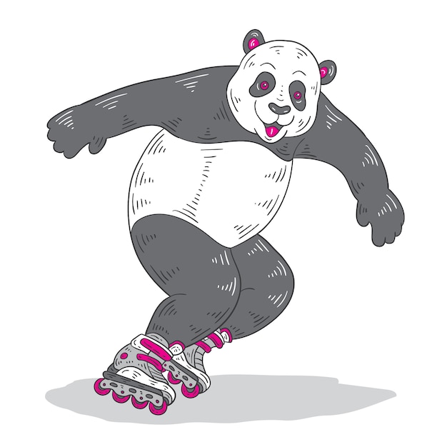 Plik wektorowy roller skate panda inline skate animal roller blade sport