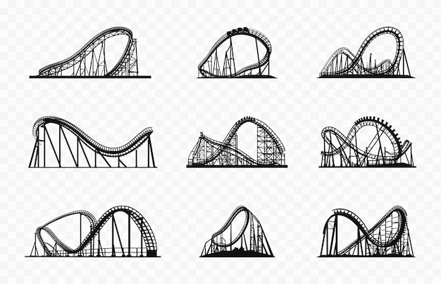 Plik wektorowy rollercoaster silhouette vector set roller coaster wycieczka kolejowa płaska ikona wektorowa