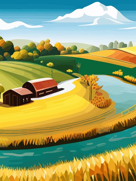 Plik wektorowy rolnictwo przyroda i rolnictwo zbiory pole drzewa i puste pionowe ilustracja wektorowa plakat