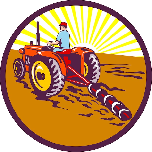 Plik wektorowy rolnik na ciągnikowym okręgu retro