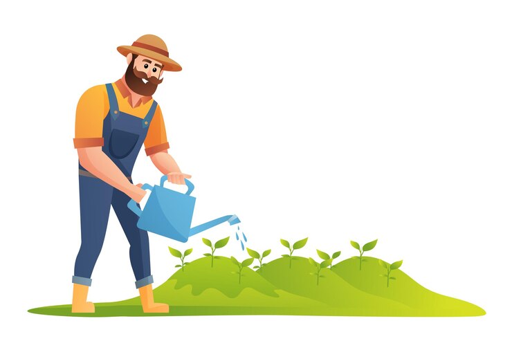 Wektor rolnik podlewania roślin ilustracja