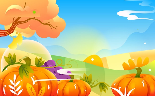 Rolnik Zbierający Owoce Jesienią, Późną Jesienią Krajobraz Sezon, Ilustracji Wektorowych