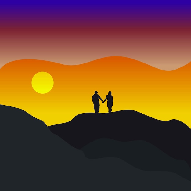 Plik wektorowy romantic couple on sunset vector background ilustracja