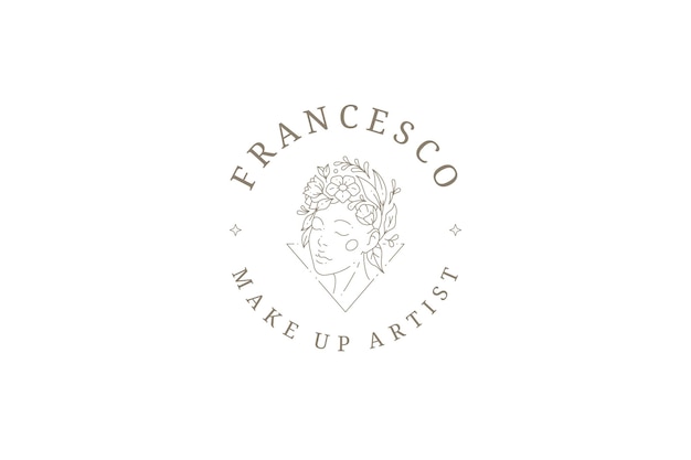Romantyczna Kobieta Organiczna Botaniczna Fryzura Trójkątna Rama Grafik Minimalistyczne Logo Wektor