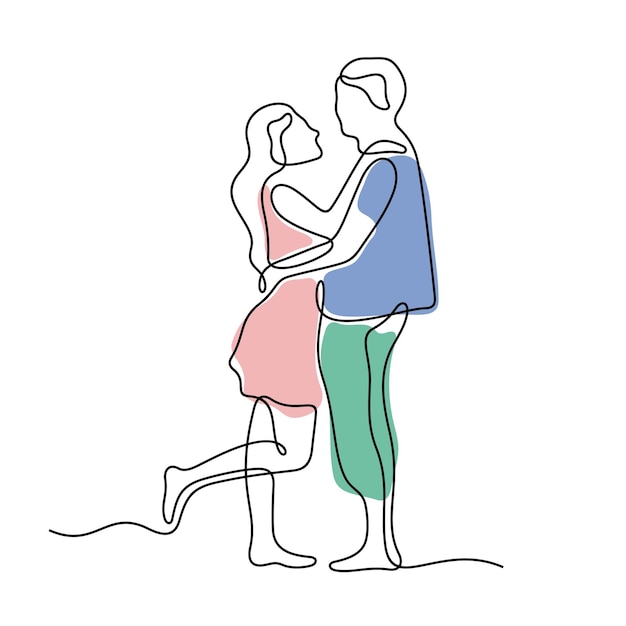 Romantyczna Para Uściskająca Się Ciągła Linia Kolorowa Ilustracja Wektorowa