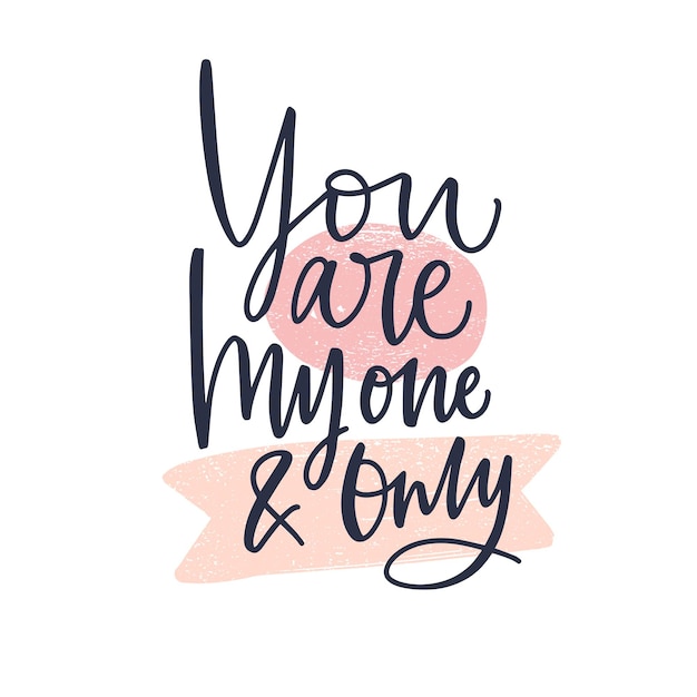 Romantyczna wiadomość You Are My One And Only napisana ozdobną kursywą kaligraficzną czcionką lub pismem.