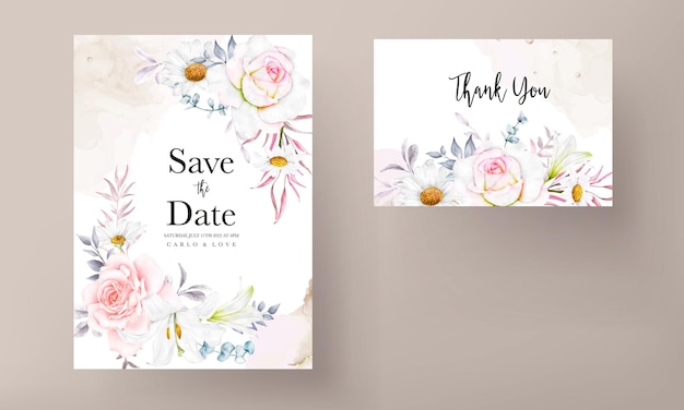 Romantyczny Ręcznie Rysowane Szablon Karty Akwarela Kwiatowy Zaproszenie