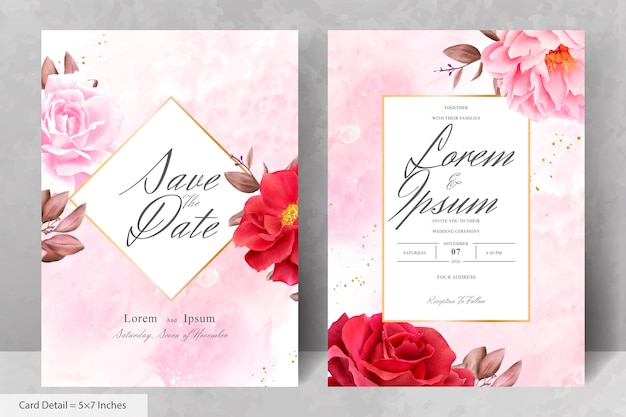 Romantyczny Zestaw Kartek Na ślub Z Akwarelami I Bordowymi Kwiatami I Liśćmi