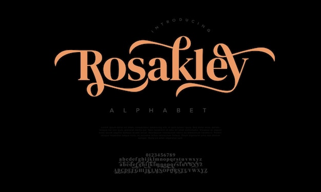 Rosakley premium luksus elegancki alfabet litery i liczby elegancka typografia ślubna klasyka