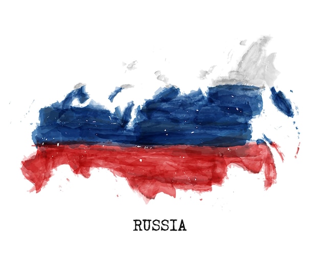 Rosja Mapa I Flaga Akwarela Malarstwo Projekt Realistyczny Rysunek Kształt Kraju Białe Tło Na Białym Tle Vector