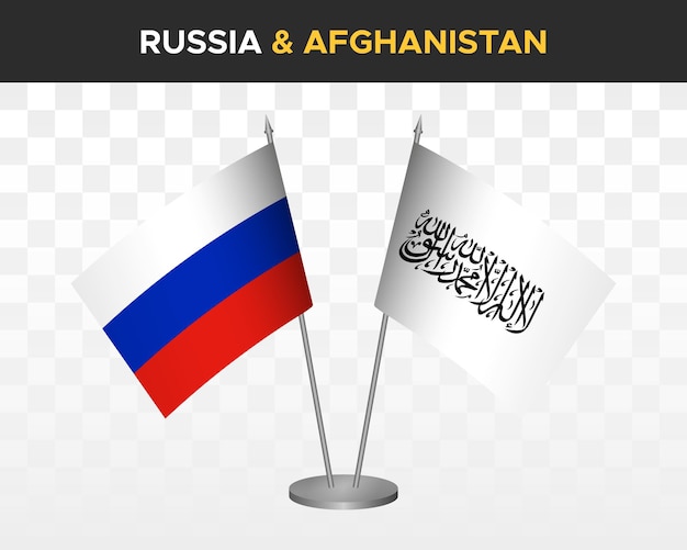 Rosja Vs Afganistan Emirates Biurko Flagi Makieta Na Białym Tle 3d Ilustracji Wektorowych Rosyjskie Flagi Stołowe