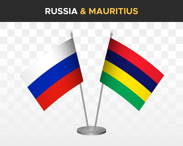 Rosja Vs Mauritius Flagi Na Biurko Makieta Na Białym Tle 3d Ilustracji Wektorowych Rosyjskie Flagi Stołowe