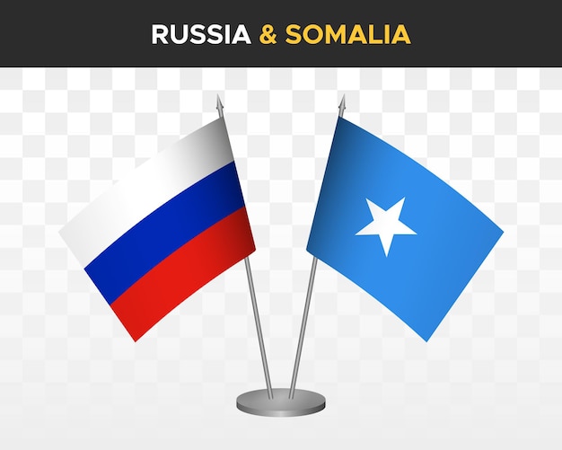 Rosja Vs Somalia Biurko Flagi Makieta Na Białym 3d Ilustracji Wektorowych Rosyjskie Flagi Stołowe