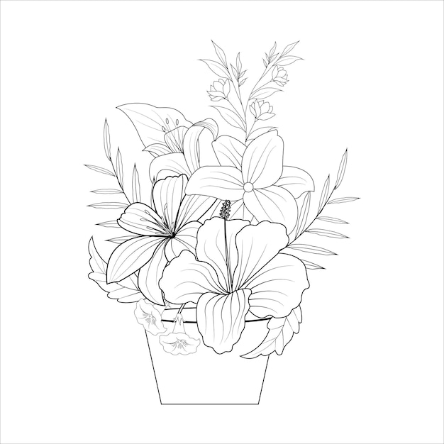 Roślina Doniczkowa W Doniczce Czarno-biały Szkic W Ilustracyjnym Projekcie Graficznym