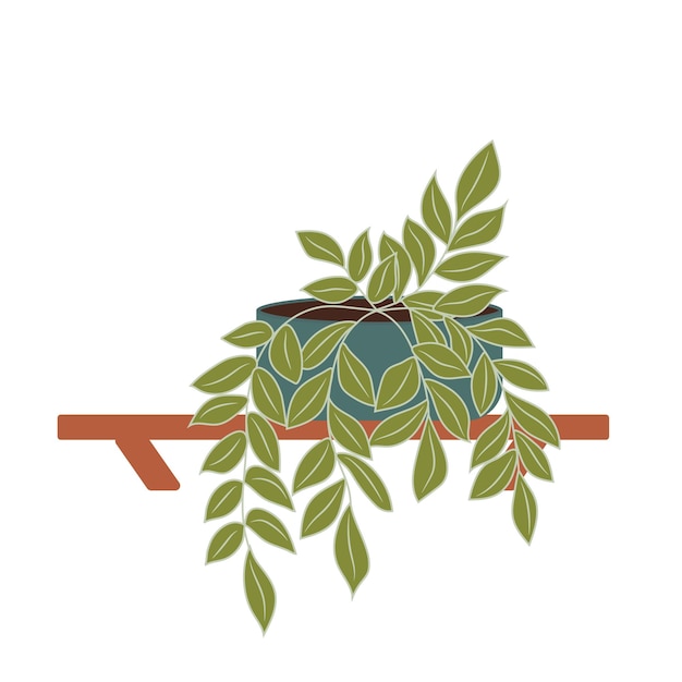 Plik wektorowy roślina doniczkowa w doniczce wektor płaska ilustracja roślina doniczkowa na półce
