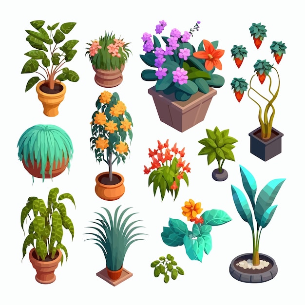 Plik wektorowy rośliny domowe i kwiaty w doniczkach do dekoracji wnętrz domu pojedynczo na tle ilustracja wektora kreskówek