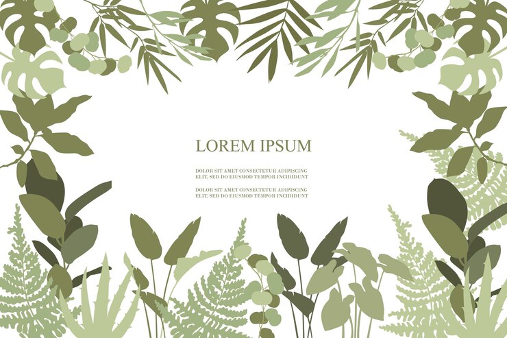 Rośliny w ramie poziomej Liście i rośliny Wektorowa ilustracja płaska Miejsce dla tekstu