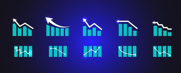 Rosnący Zestaw Ikon Wykresu. Ilustracja Wektorowa.