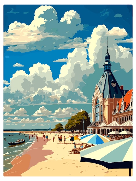 Plik wektorowy rostock niemcy vintage travel poster souvenir postcard portret malarstwo wpa ilustracja