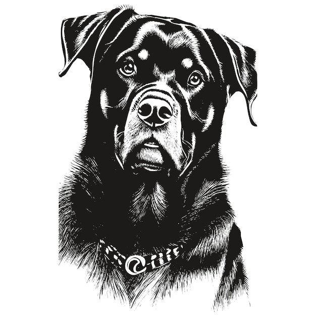 Rottweiler Ręcznie Rysowane Wektor Clipart Czarno-biały Rysunek Psa