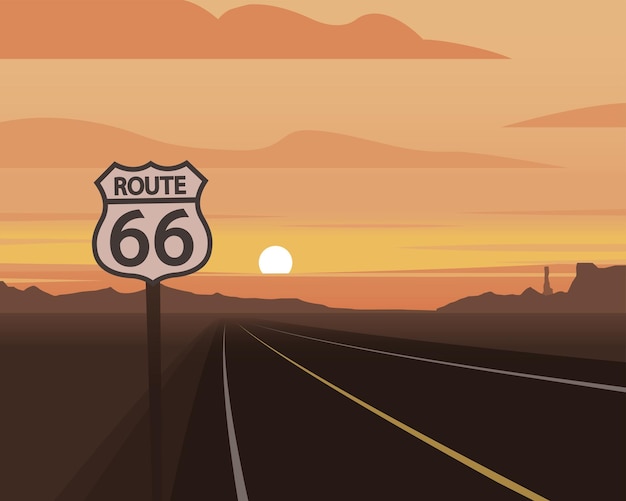 Route 66 I Scena O Zachodzie Słońca