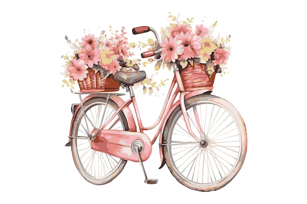 Rower Akwarelowy Z Ilustracją Wektorową Koszyka Kwiatowego