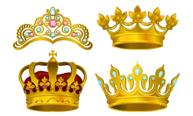 Royal Golden King Jewelry Vector Illustrated Collection Majestic Manarchy Symbol Set Izolowany Na Białym Tle