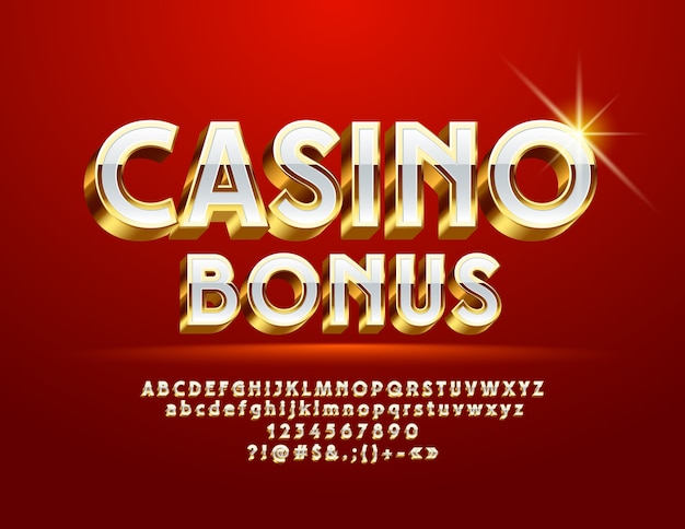 Royal Logo Casino Bonus. 3d Złota I Biała Czcionka. Szykowne Litery Alfabetu I Symbole