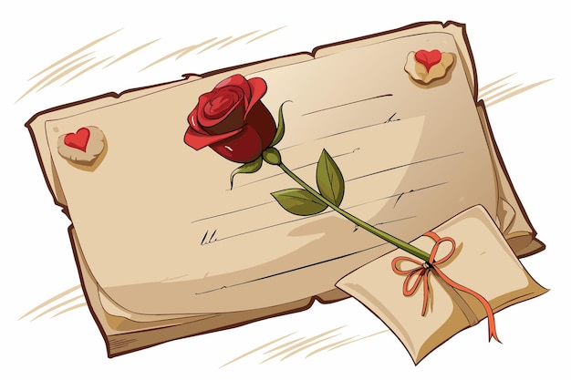 Plik wektorowy róża i list na pergamencie symbolizujący miłość i komunikację