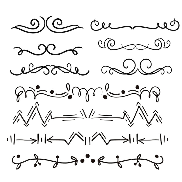 Rozdzielacze tekstu zestaw doodle elementy dekoracyjne ślubne ozdoby granice linie ręcznie narysowane wektor i