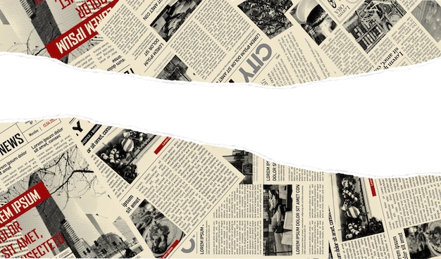 Rozerwany baner na krawędzi gazety Zróżnicowane krawędzie Elementy kolagi półtonowe Ramka i miejsce tekstu Koncepcja z kawałków papieru na białym tle Modny szablon projektowania Ilustracja wektorowa