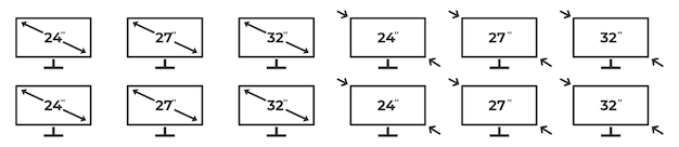 Rozmiar Diagonalny Ekranu Komputera 24 27 32 Cal Rozmiar Ekranu Ilustracja Wektorowa