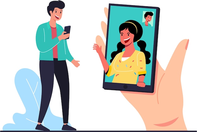 Rozmowy Wideo Osób Ze Smartfonem, Koncepcja Projektowania Nowoczesnych Płaskich Ilustracji Dla Stron Internetowych Lub Tła
