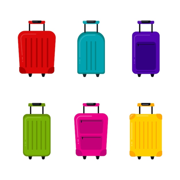 Różne kolorowe walizki podróżne do podróży. Torby na bagaż wektorowe