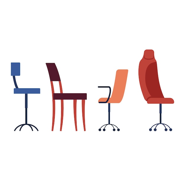 Plik wektorowy różne krzesła biurowe w nowoczesnym i tradycyjnym stylu projektowanie mebli ilustracja wektorowa niezbędnych elementów wnętrza biura