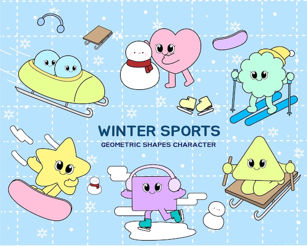 Różne Kształty Geometryczne Postacie Narysowane Na Temat Sportów Zimowych