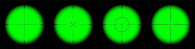 Plik wektorowy różne rodzaje broni: celowniki nocne, karabiny snajperskie, teleskopy optyczne, broń myśliwska, celownik z celownikiem krzyżowym