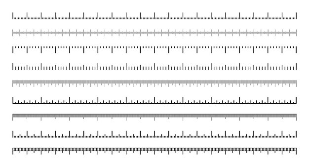 Plik wektorowy różne skale pomiarowe z podziałami realistyczna skala do pomiaru długości lub wysokości w
