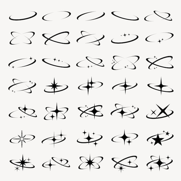 Różne stylizowane zestawy ilustracji gwiazd orbitujących wektor Różne zestawy stylizowanych gwiazd orbitujących w różnych ilustracjach projektowych wektorów Kolekcja wektorów gwiazd stylizowanych orbitujących