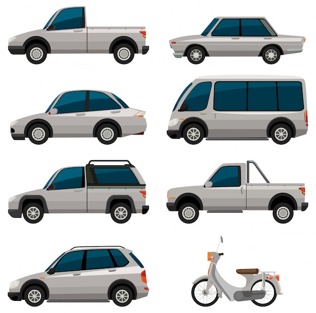 Różne Typy Pojazdów W Białym Kolorze Ilustracji
