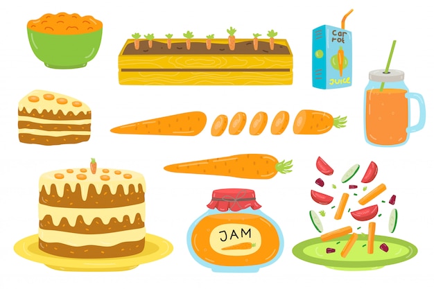 Różni Marchwiani Jedzenia Na Zdrowej Kucharstwo Ręka Rysującej Ilustraci Odizolowywającej.