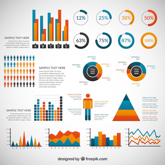 Różnorodność kolorowych elementów infographic