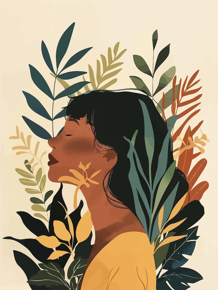 Wektor różnorodny empowerment kobiet vintage minimalizm z ilustracjami botanicznymi