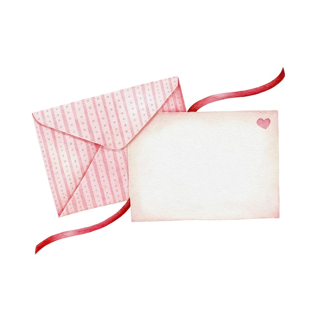 Plik wektorowy różowa koperta z czystym papierem w stylu przypominającym akwarele list miłosny na walentynki